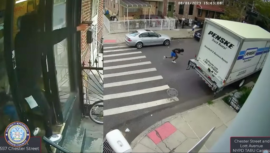 NYPD and Brooklyn District Attorney officials showed video of an alleged gang shooting in Brownsville, Brooklyn.