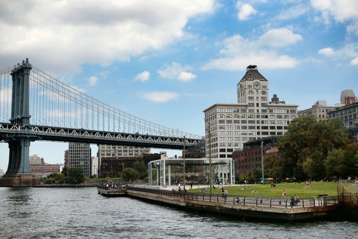 View of the Manhattan Bridge from Brooklyn Bridge Park, Brooklyn, New York City