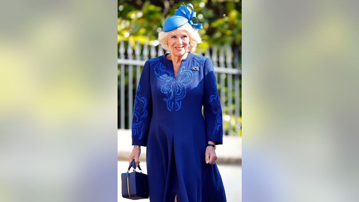 Camilla, Queen Consort, attending Easter Sunday Mattins Service at St George's Chapel Windsor Castle