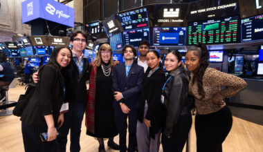 LMU students and CBA Dean Dayle Smith pictured at New York Stock Exchange