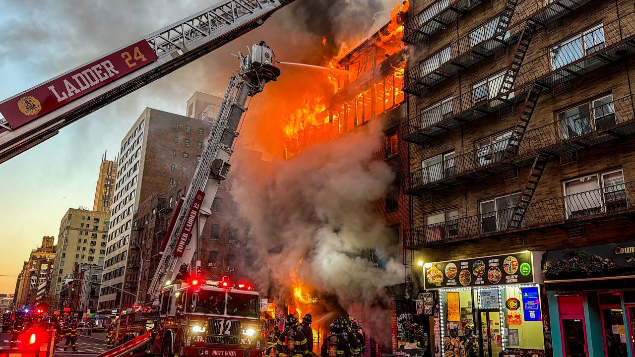 HEAVY FIRE! | Fully Involved 6-Story Building in Midtown Manhattan | 3rd Alarm Box 603