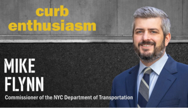 Poster image of the commissioner of the N Y C Department of Transportation Mike Flynn, with the Curb Entthusiasm title written on it.