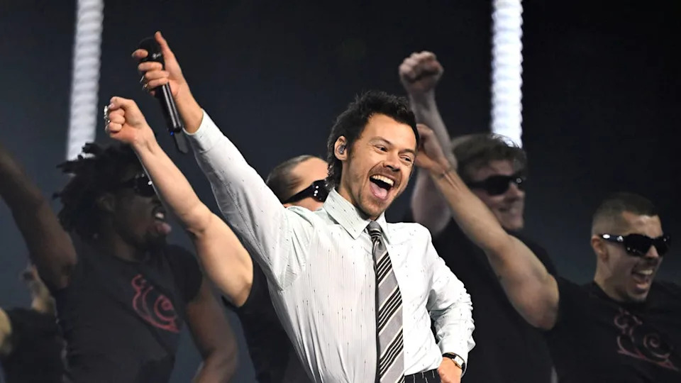 MANCHESTER, ENGLAND - FEBRUARY 28: (EDITORIAL USE ONLY) Harry Styles performs 'Aperture' on stage during The BRIT Awards 2026 at Co-op Live on February 28, 2026 in Manchester, England. (Photo by Gareth Cattermole/Getty Images)