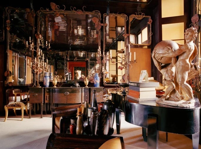Elegant interior space with decorative elements and sculptures.