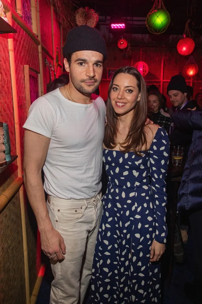 Plaza is expecting her first child with her partner, actor Christopher Abbott. They’re pictured here in January 2020. Getty Images for Audible