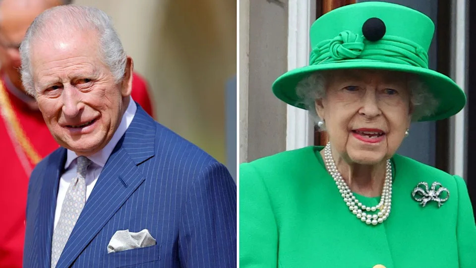  A composite of a picture of King Charles at Easter 2026 and a picture of Queen Elizabeth on the Buckingham Palace balcony in 2022. 