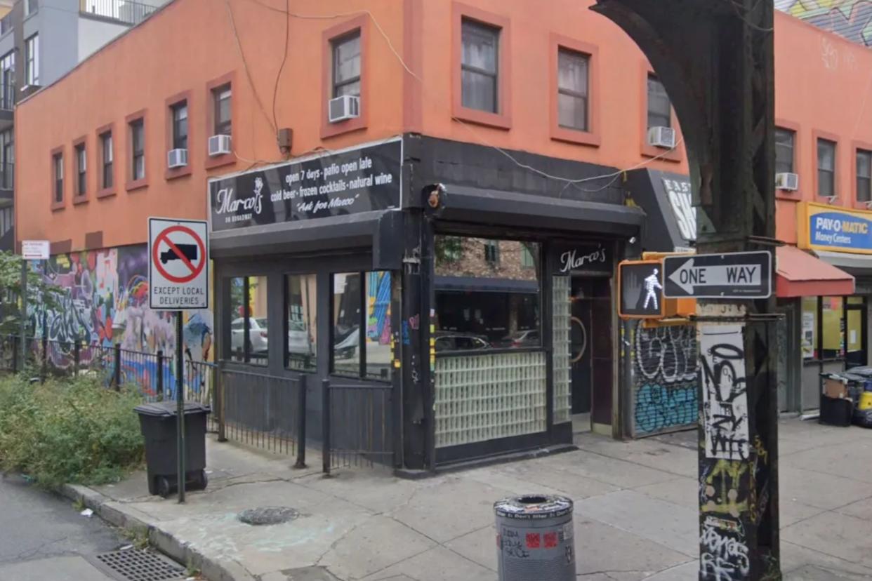 An image collage containing 1 images, Image 1 shows Corner view of Marco's bar, where a fatal stabbing occurred
