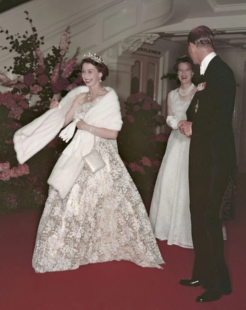 queen elizabeth ii and prince philip leave a banquet during their commonwealth visit to australia, 1954. (photo by fox photos/hulton archive/getty images)