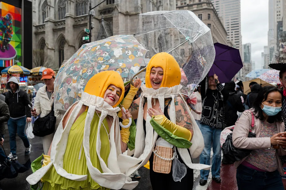 Participants pose during the New York City Easter Parade and Bonnet Festival in front of St. Patrick's Cathedral on April 05, 2026 in New York City. (Photo by Craig T Fruchtman/Getty Images)