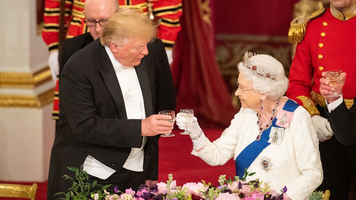 U.S. President Donald Trump and Queen Elizabeth II making a toast at Buckingham Palace