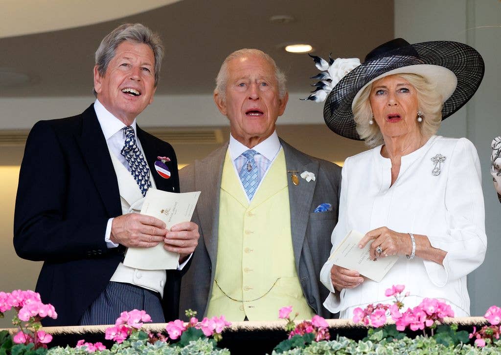 John Warren, the King's racing manager, watches on with the King and Queen at Royal Ascot in 2025. (Photo by Max Mumby/Indigo/Getty Images)