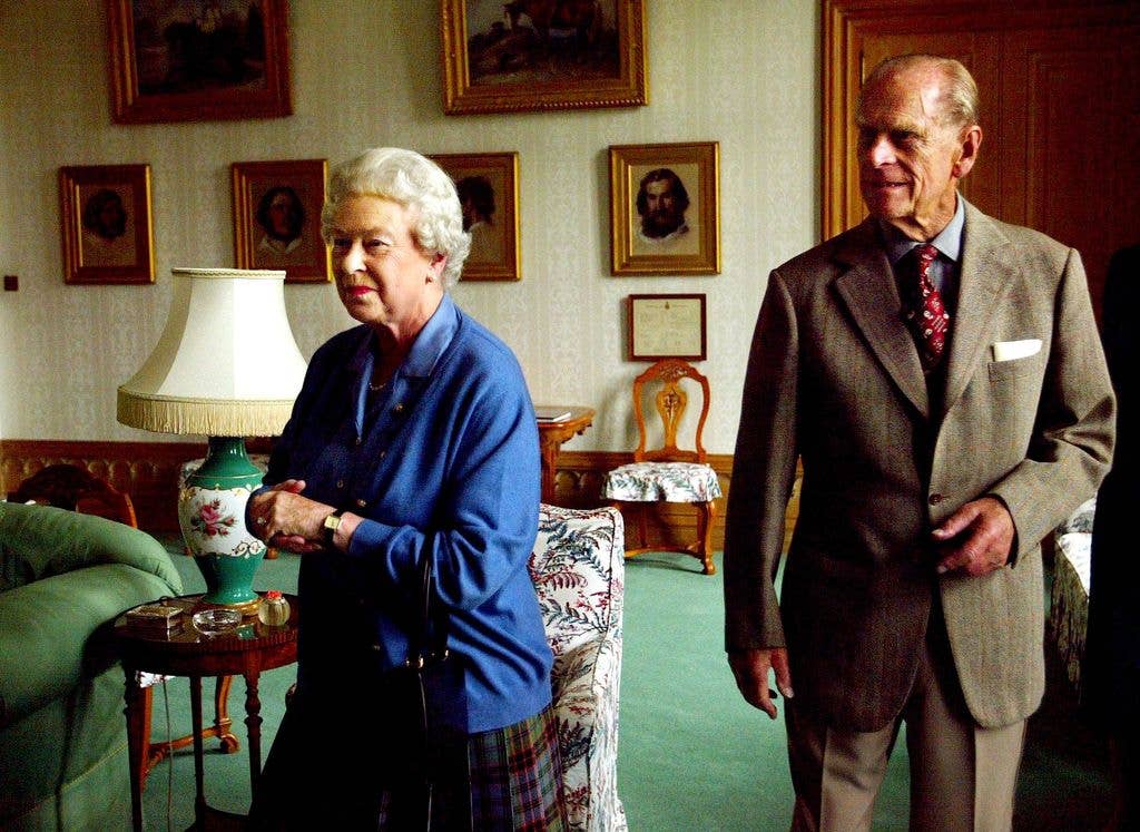 Queen Elizabeth II and Prince Philip, Duke of Edinburgh, on holiday at Balmoral Castle in Scotland on August 16, 2005