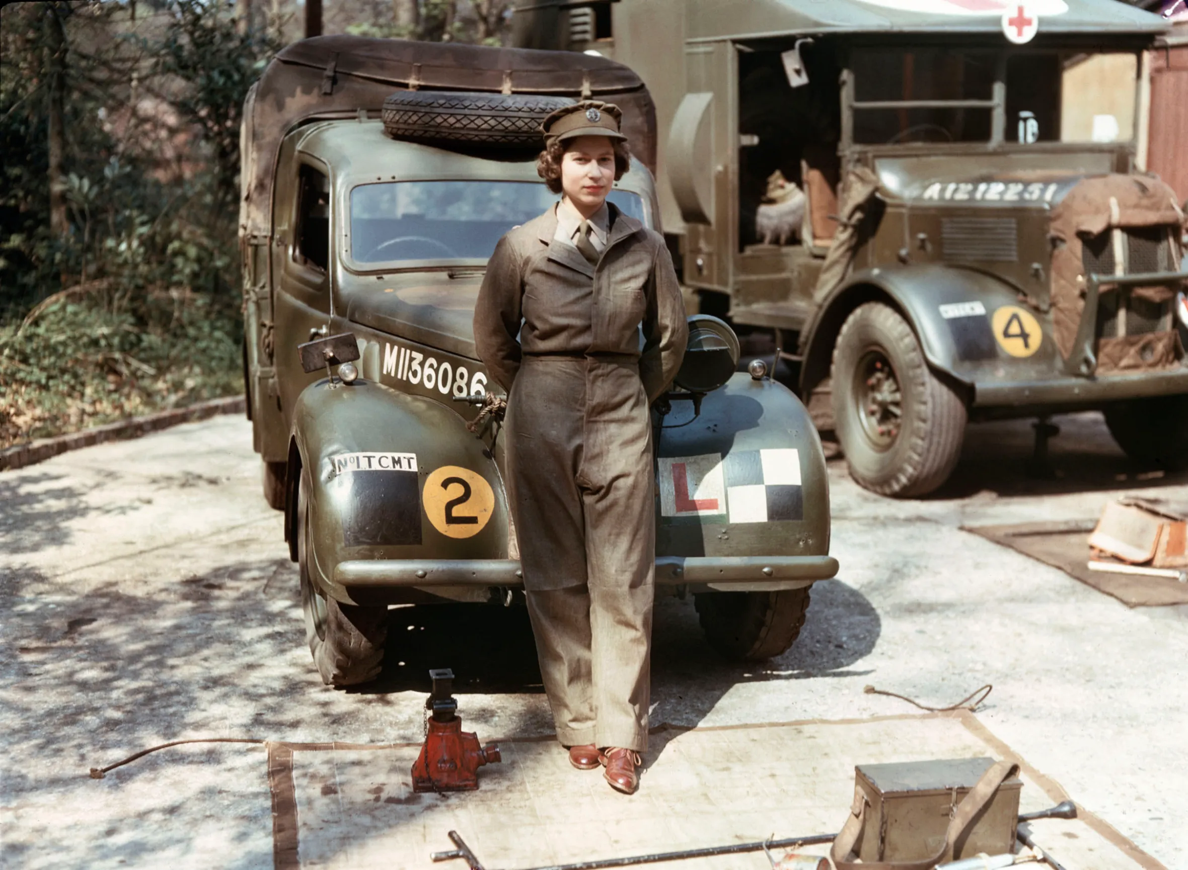 Princess Elizabeth in her Auxiliary Territorial Service uniform during World War II in 1945.