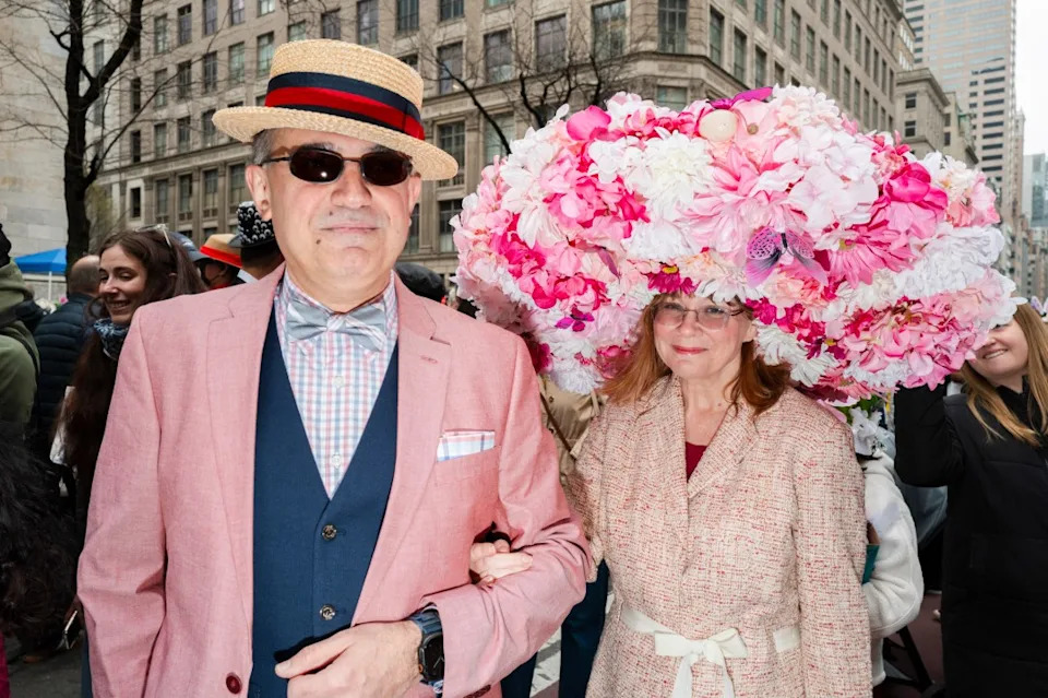 NEW YORK, NEW YORK – APRIL 05: Participants pose during the New York City Easter Bonnet Parade in front of St. Patrick’s Cathedral on April 05, 2026 in New York City. (Photo by Craig T Fruchtman/Getty Images)