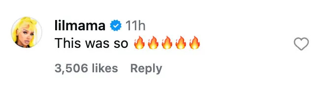 Lil Mama's Instagram comment with fire emojis, 3,506 likes.
