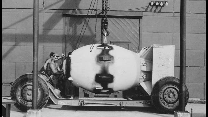 Fat Man on transport carriage, Tinian Island, 1945 'Fat Man' was the codename for the type of atomic bomb that was detonated over the Japanese city of Nagasaki by the United States on 9 August 1945.