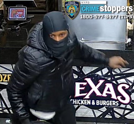 The robbery suspect left the Texas Chicken & Burgers after noticing a security camera might have seen him.