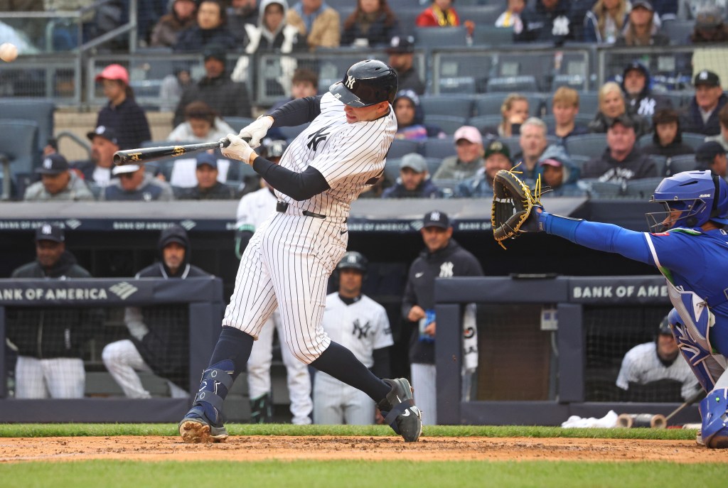 Ben Rice (22) home run during the second inning when the New York Yankees played the Kansas City Royals Sunday, April 19, 2026 at Yankee Stadium in the Bronx, NY. 