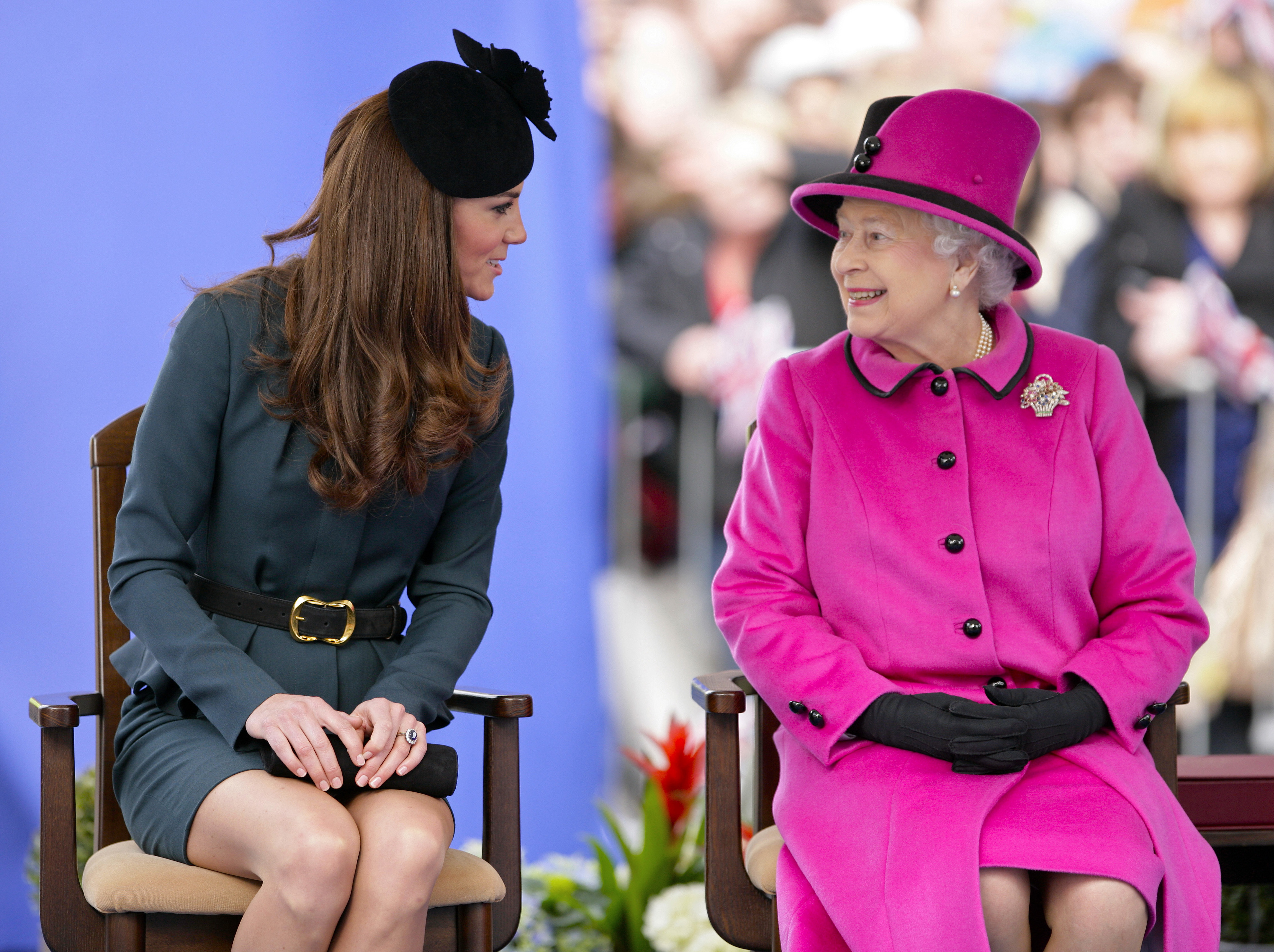 Catherine, Duchess of Cambridge and Queen Elizabeth II on March 8, 2012 in Leicester, England. (Photo by Indigo/Getty Images)