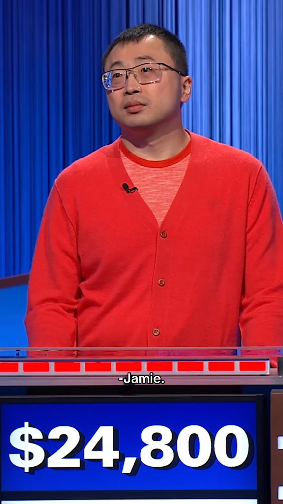 Jamie Ding on Jeopardy after winning his 15th consecutive game.