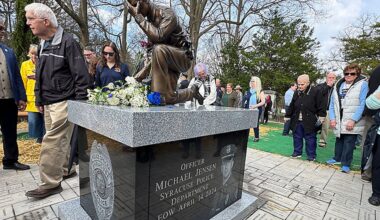 The Tipp Hill community erected a statue commemorating two Central NY police officers killed in action in 2024. (Spectrum News 1/Lacey Leonardi)