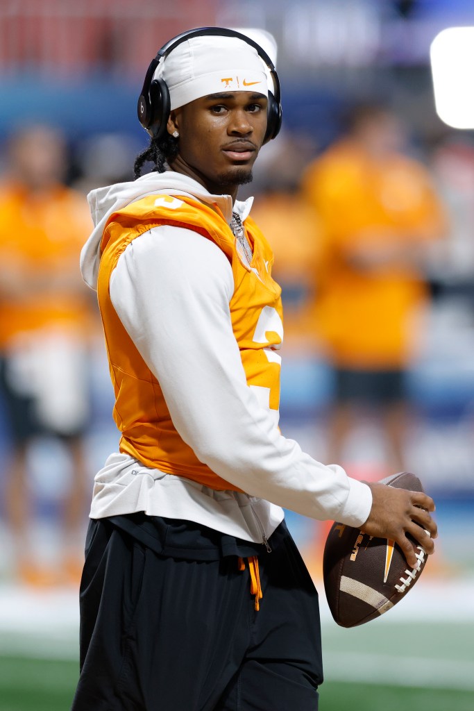 Jermod McCoy #3 of the Tennessee Volunteers looks on before the AFLAC Kickoff Game against the Syracuse Orange on August 30, 2025 at Mercedes-Benz Stadium in Atlanta, Georgia.