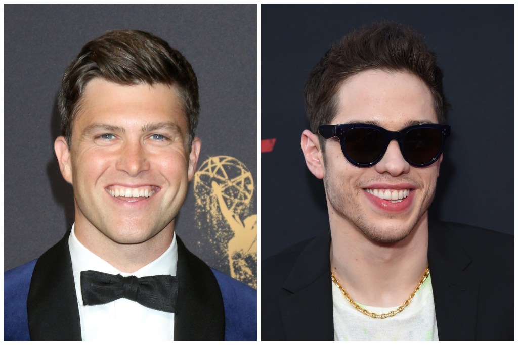 Staten Island Ferry owners Colin Jost and Pete Davidson are seeing smiling in a diptych image