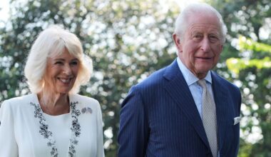 Britain's King Charles III and Queen Camilla stand next to the White House bee hive on the South Lawn of the White House, Monday, April 27, 2026, in Washington. (AP Photo/Alex Brandon, Pool)