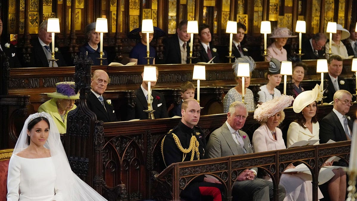 Meghan Markle seated in St George's Chapel at Windsor Castle during her wedding ceremony.