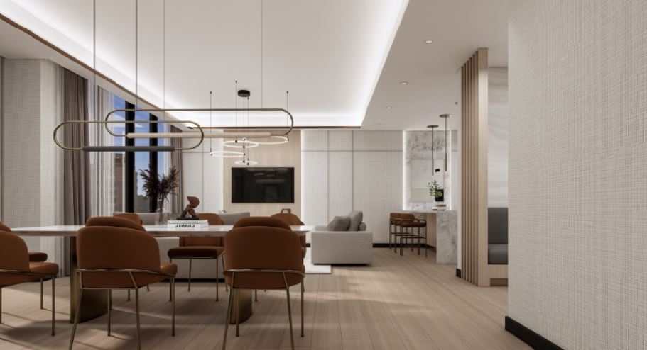 rendering of a communal space with seating