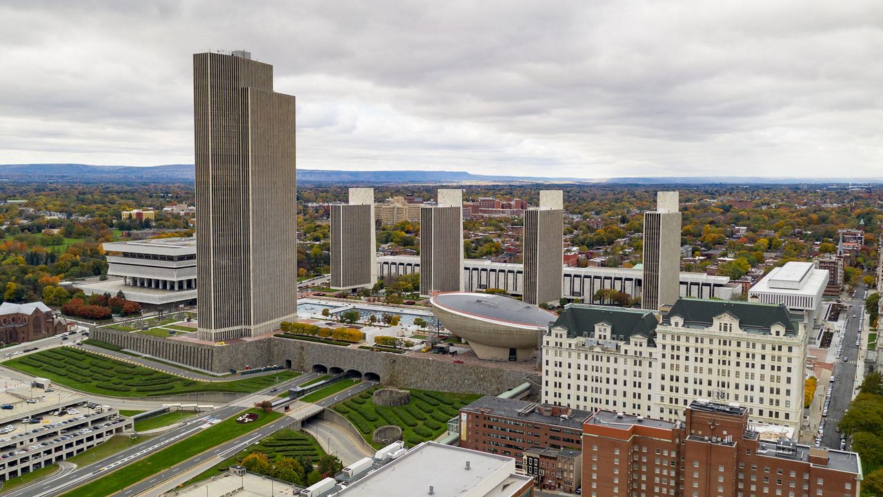 a crisp cold day in Albany New York downtown at the statehouse and Empire Plaza