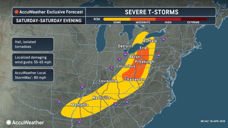 Severe weather, tornado risk on Saturday from New York to Tennessee
