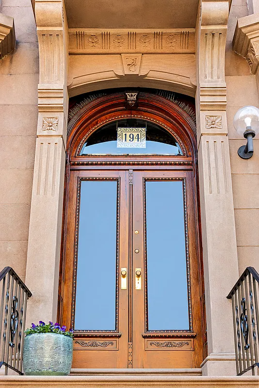 brownstone front door and stoop