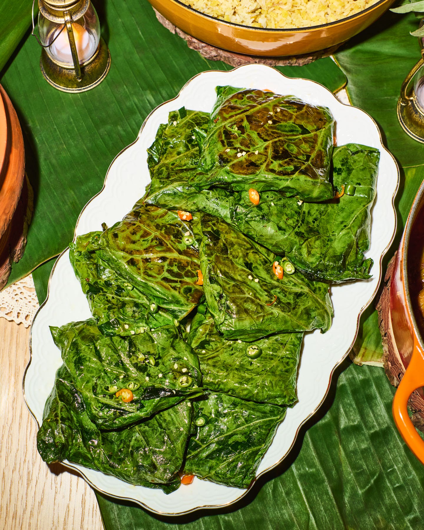 Platter of Collard Shrimp Paturi
