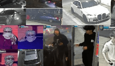 NYPD seeks 8 suspects and vehicles after people jump on cop car at fiery Queens street takeover