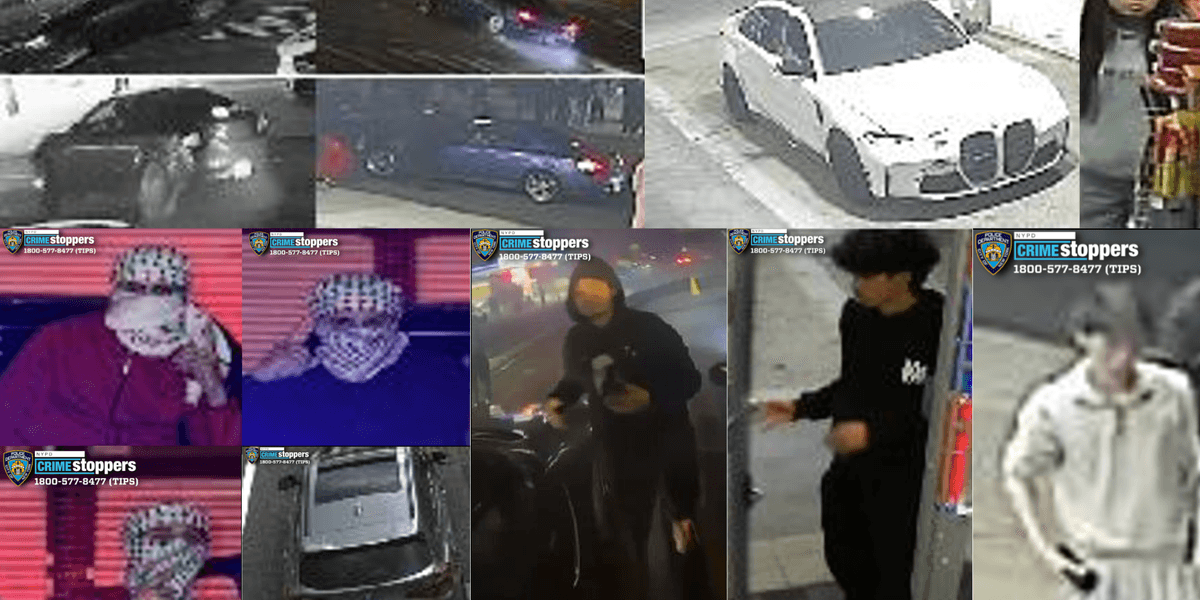 NYPD seeks 8 suspects and vehicles after people jump on cop car at fiery Queens street takeover