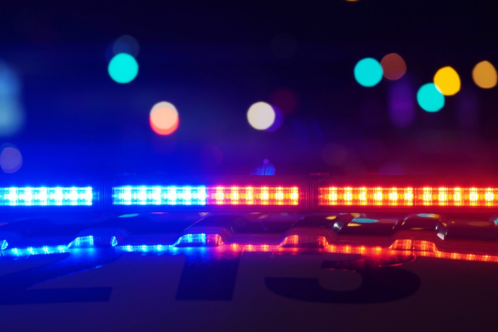 Emergency red and blue police car lights.