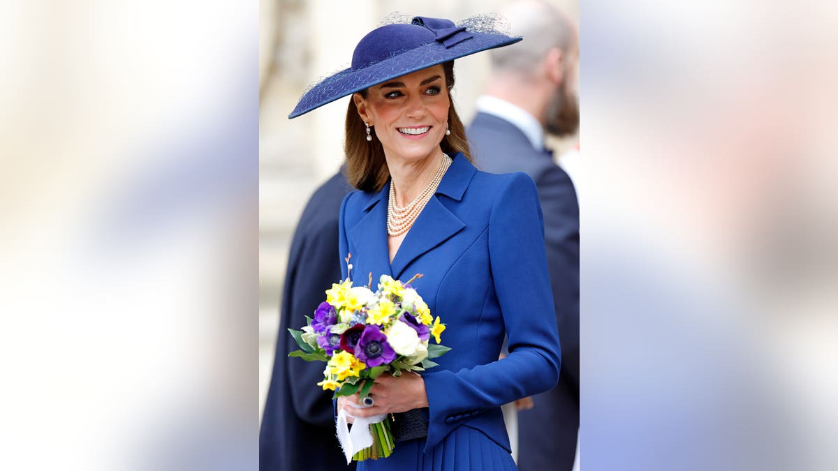 Princess Catherine of Wales wearing Bahrain Pearl Drop Earrings at Westminster Abbey
