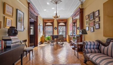 prospect heights parlor with pier mirror, fretwork, stained glass