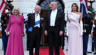 Queen Camilla turns heads in deep pink gown as Donald and Melania Trump host State Dinner