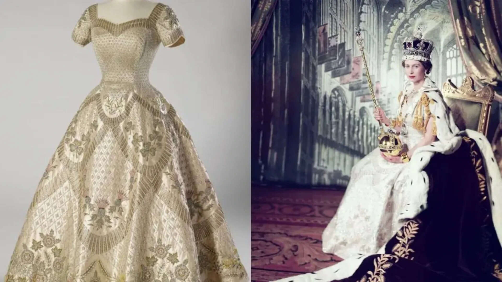 Queen Elizabeth II's 1953 Coronation dress was made from by Sir Norman Hartnell Queen Elizabeth II's 1953 Coronation dress was made from by Sir Norman Hartnell<br>