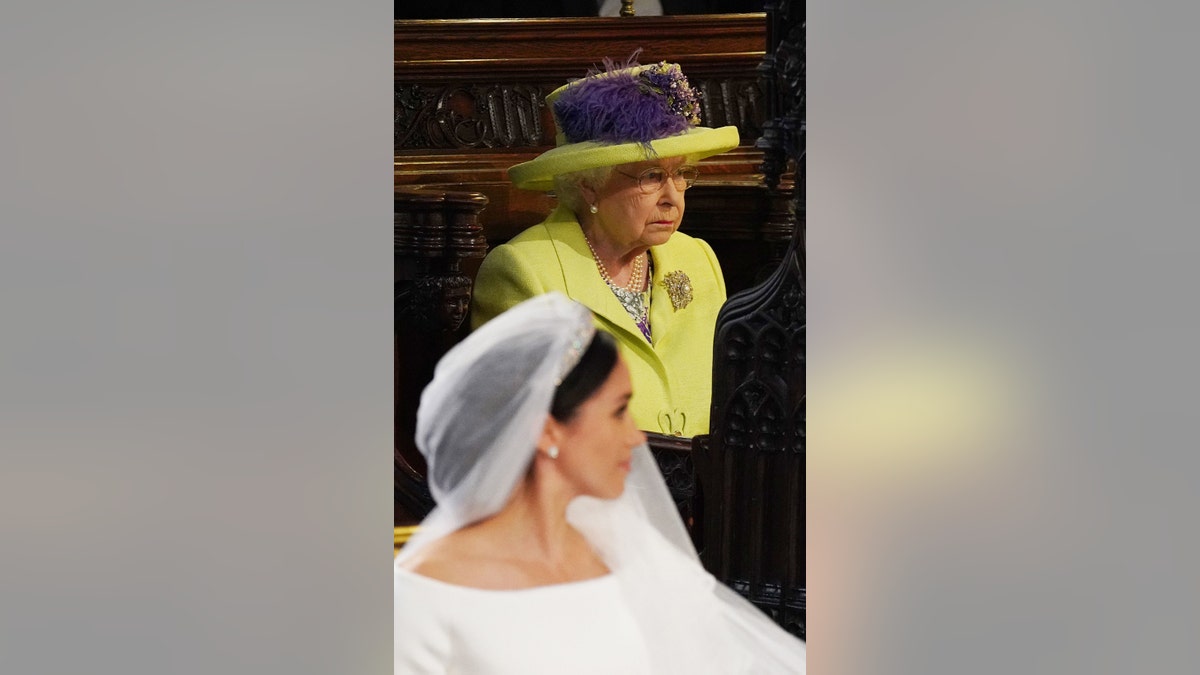 Queen Elizabeth II looking on during Prince Harry and Meghan Markle wedding in Windsor
