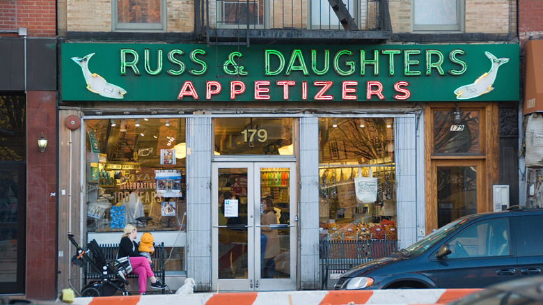 Exterior storefront of Russ & Daughters on Houston Street, NYC