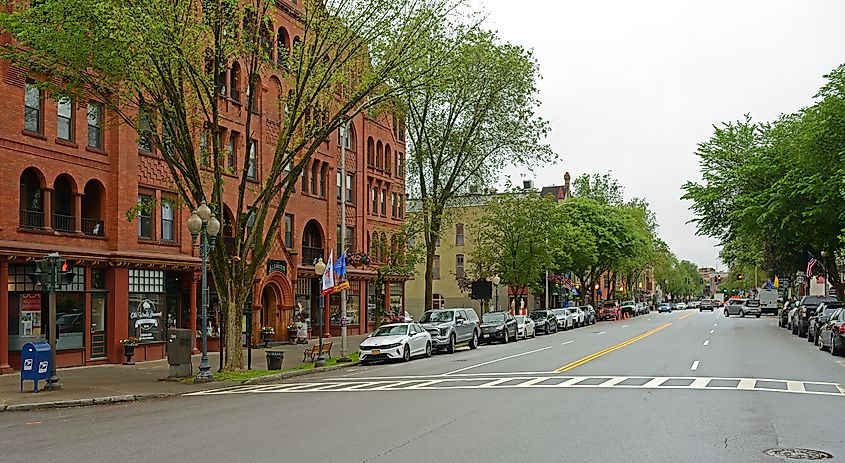 Algonquin Building on Broadway Street in Saratoga Springs, New York.