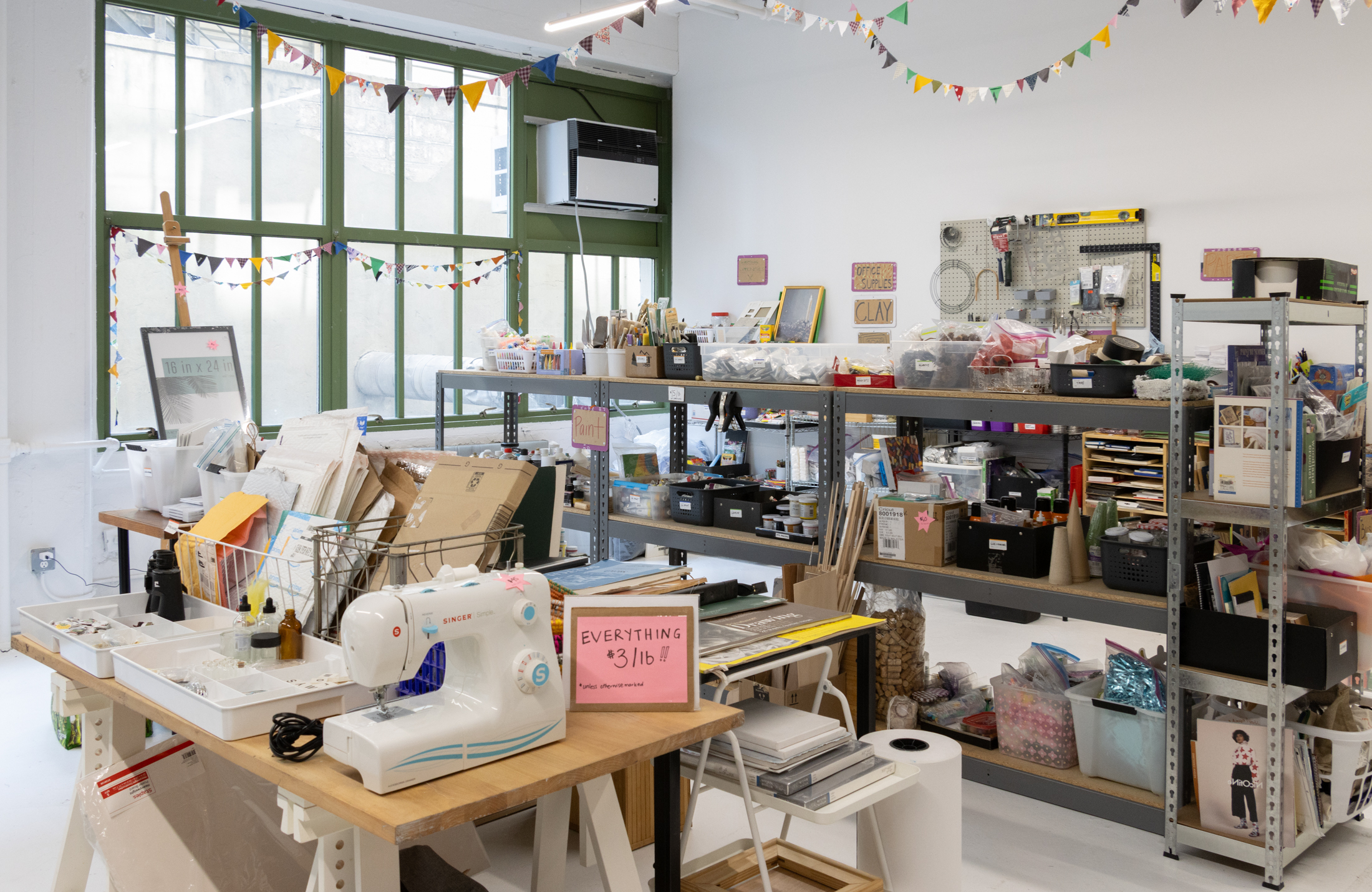 interior with shelves full of art supplies