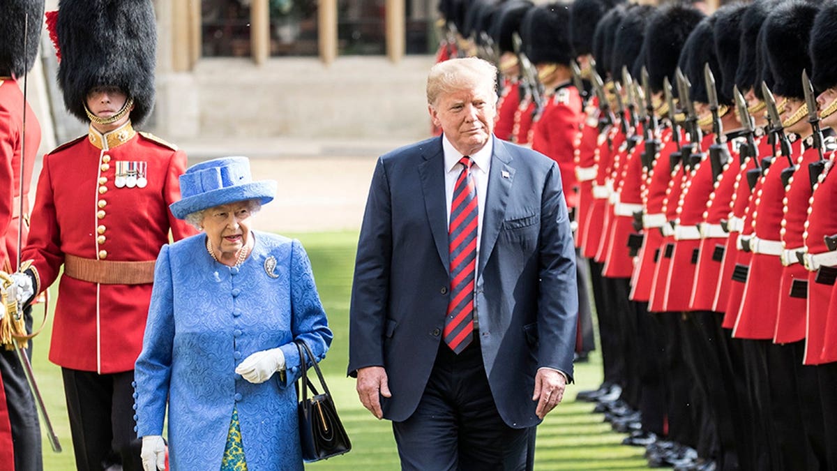 U.S. President Donald Trump and Queen Elizabeth II inspecting a Guard of Honour at Windsor Castle