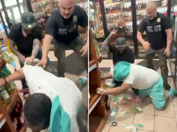 Cellphone video captures a violent arrest inside a Brooklyn liquor store. (Courtesy of Abelee Moran)