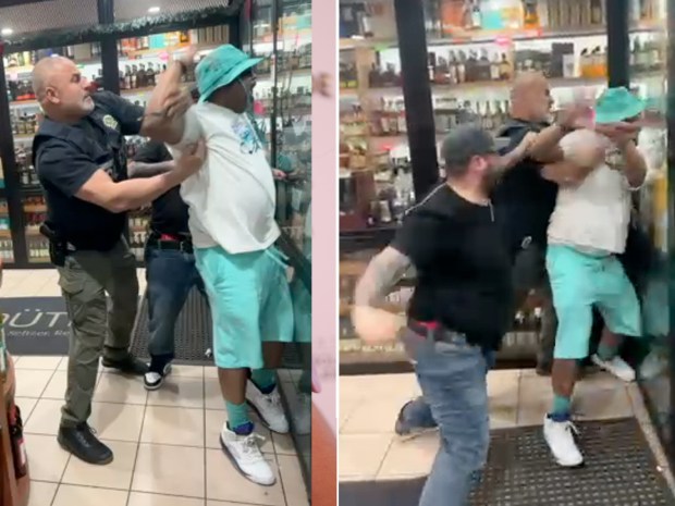 Cellphone video captures a violent arrest inside a Brooklyn liquor store. (Courtesy of Abelee Moran)