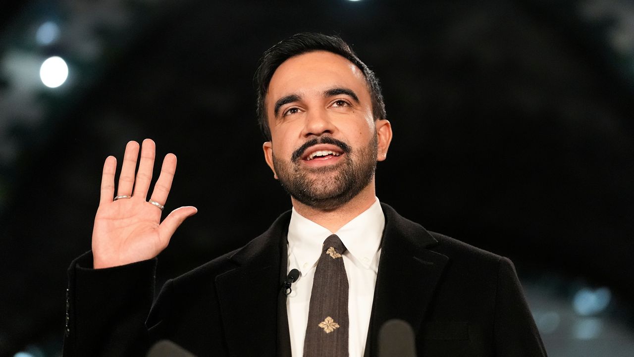 Zohran Mamdani takes the oath of office during a swearing-in ceremony in the Old City Hall subway station, Thursday, Jan. 1, 2026, in New York. (AP Photo/Yuki Iwamura)