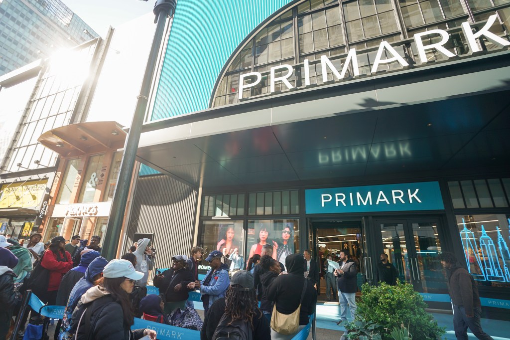People waiting in line for the 10:00 a.m. Primark store opening.